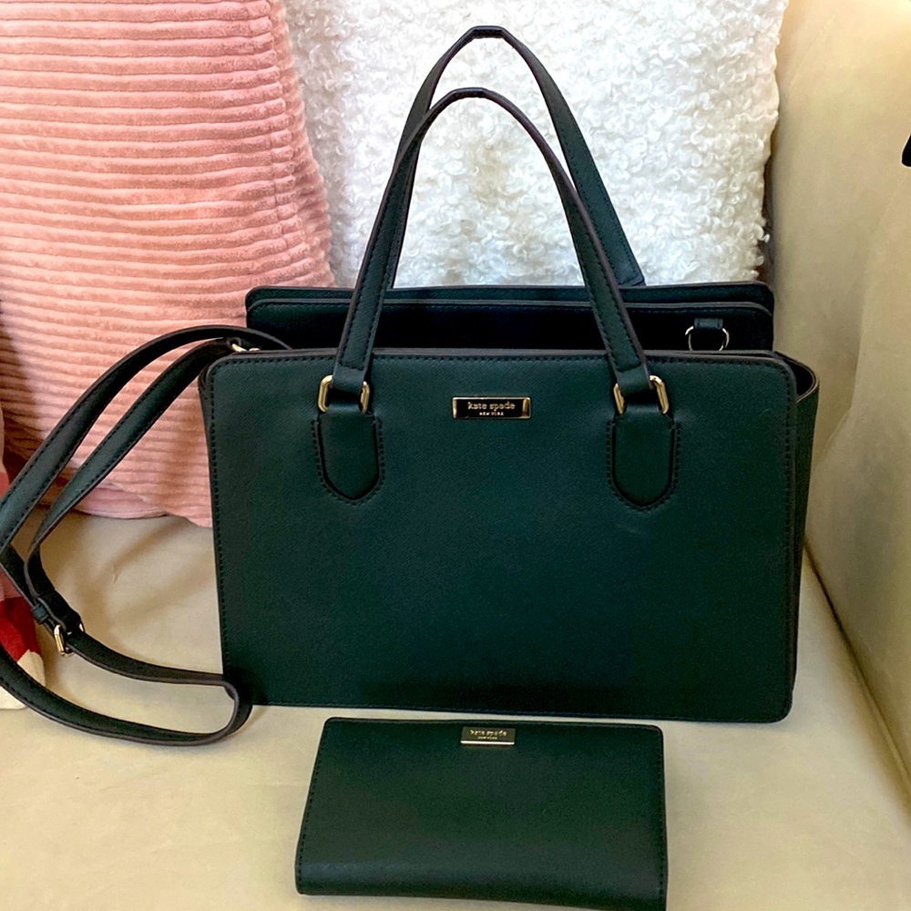 Kate Spade Laurel Way Reese Purse and Matching Stacy Snap Wallet in Evergreen